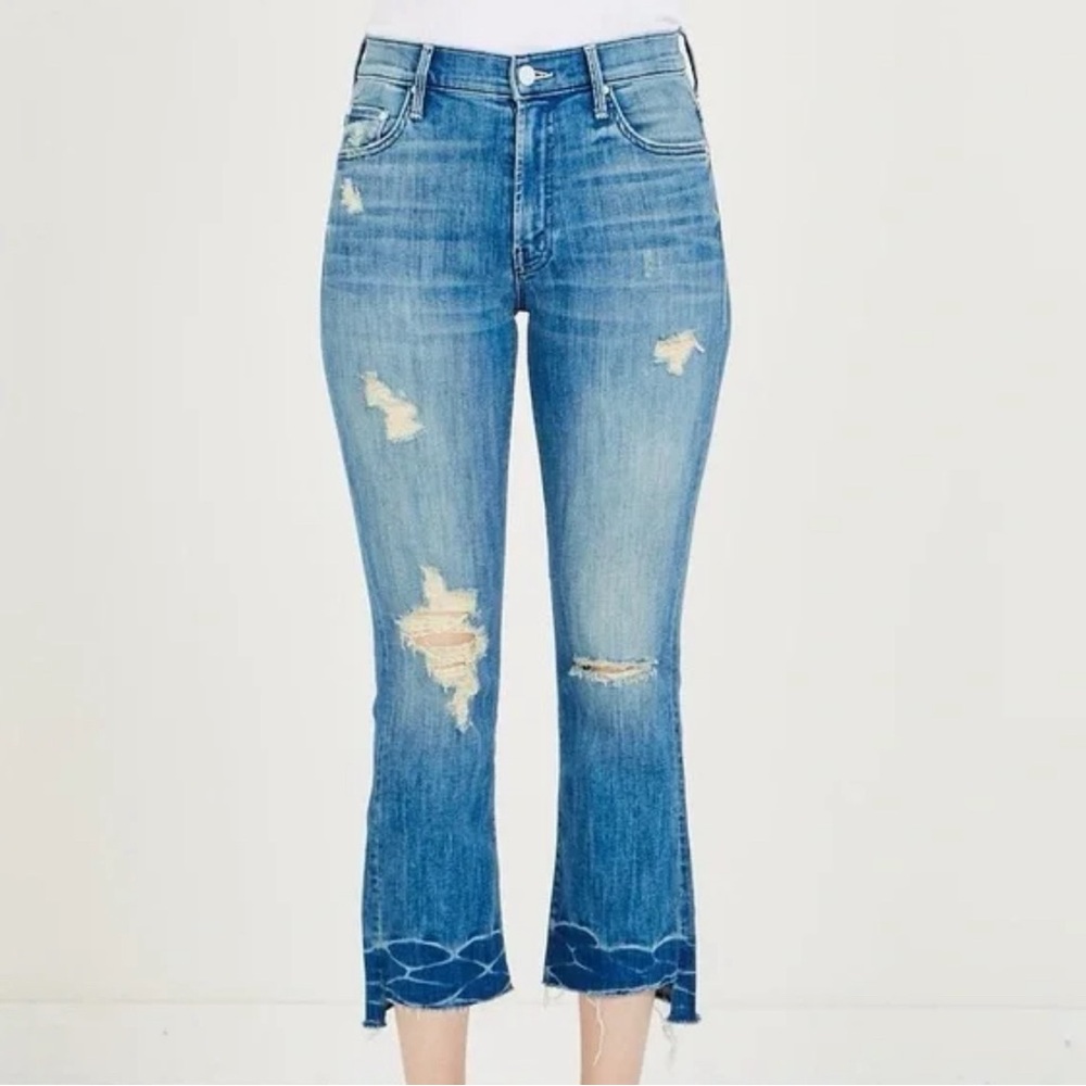 MOTHER The Insider Crop Step Fray Jeans  Naughty Intentions Distressed Size 27